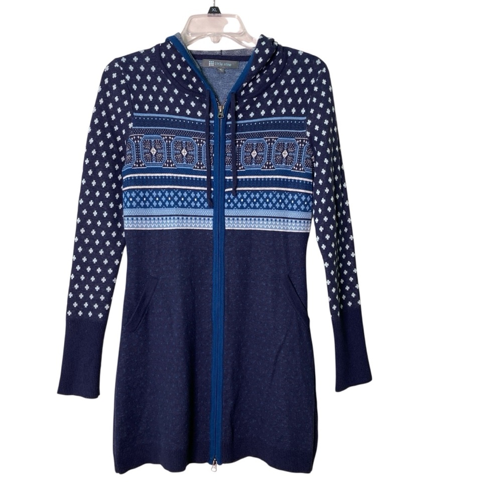Women's Navy Patterned Hooded Cardigan